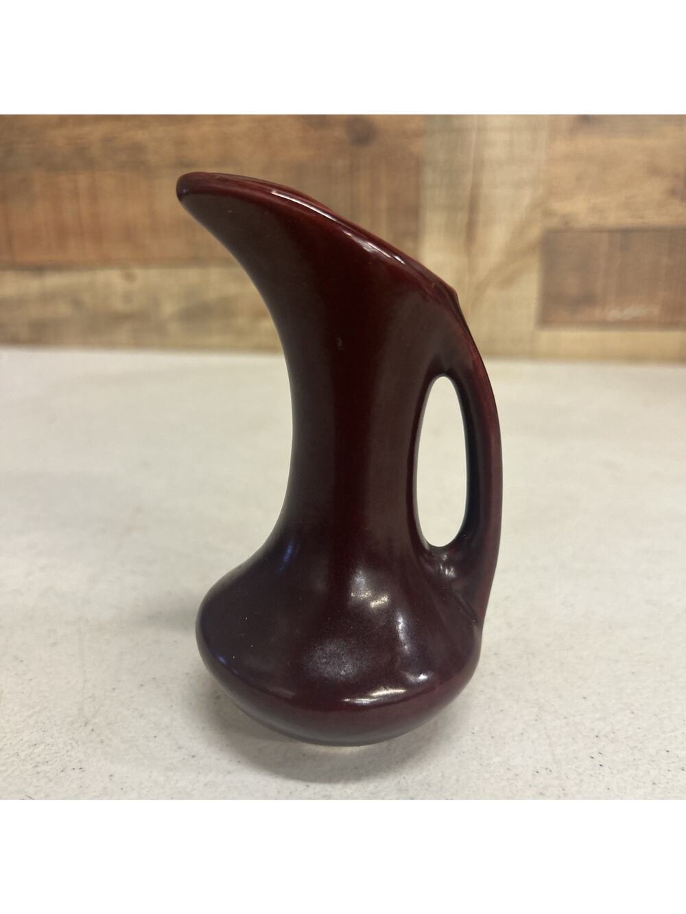 Vintage Glaze Pitcher Bud Vase Maroon Mid Century 5”